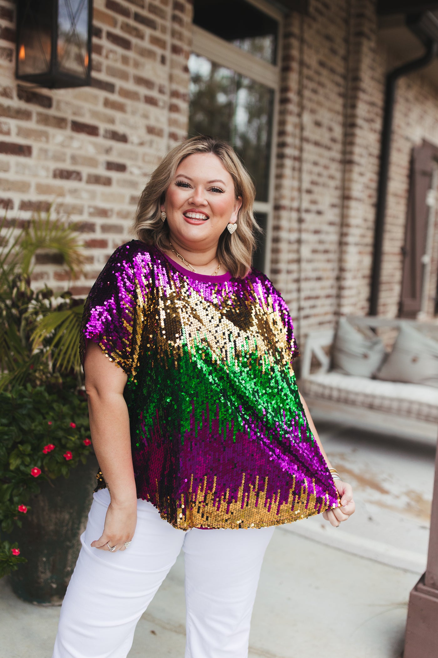 Mardi Gras Sequin Colorblock Top