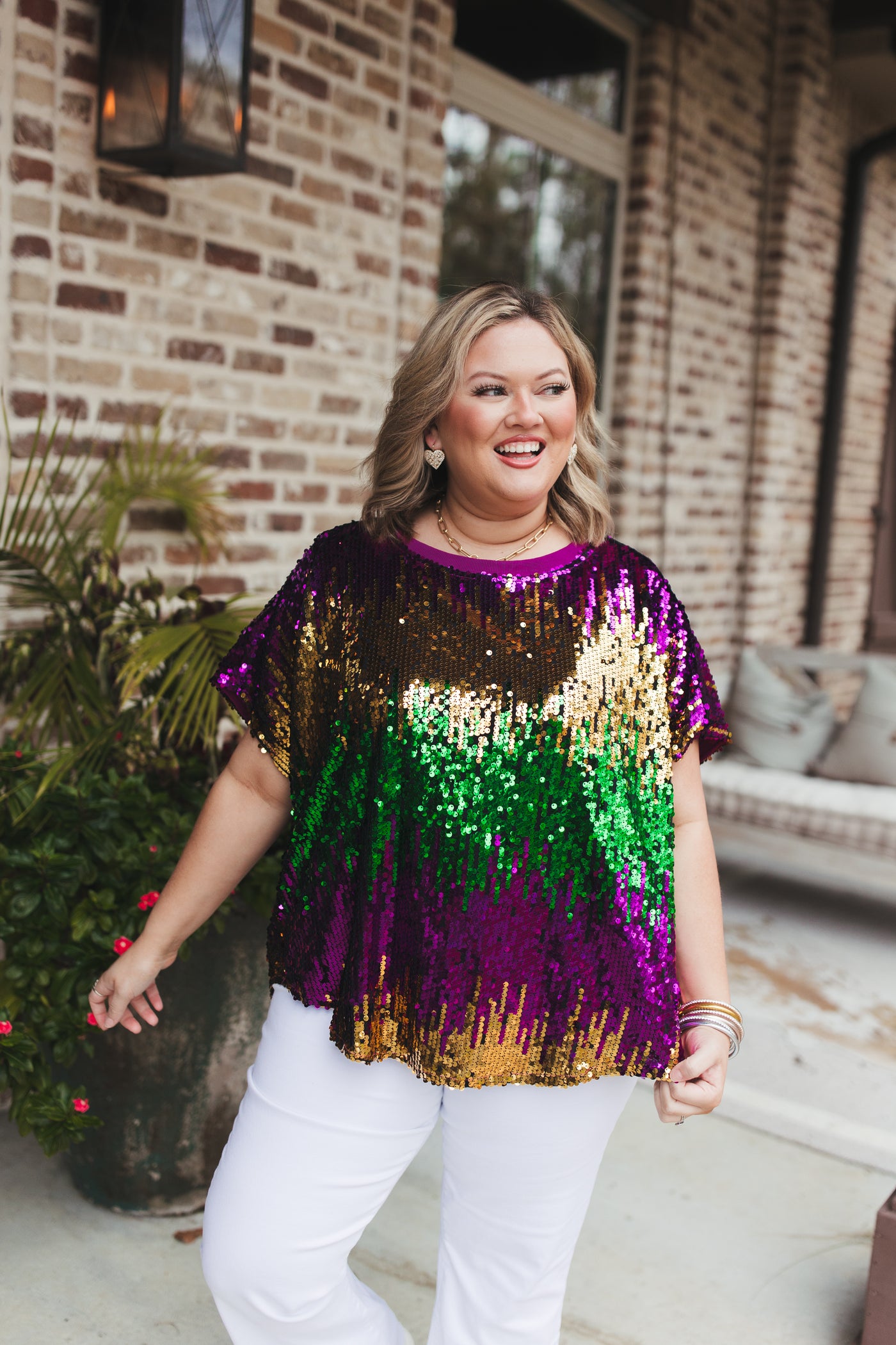 Mardi Gras Sequin Colorblock Top