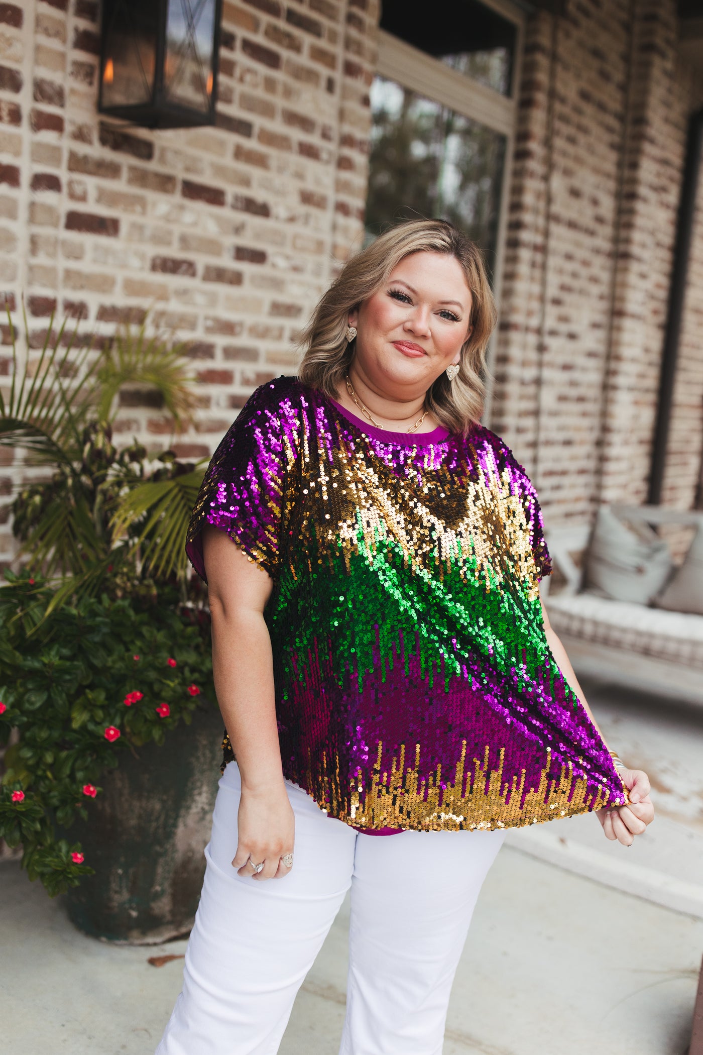 Mardi Gras Sequin Colorblock Top