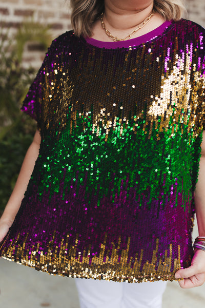 Mardi Gras Sequin Colorblock Top