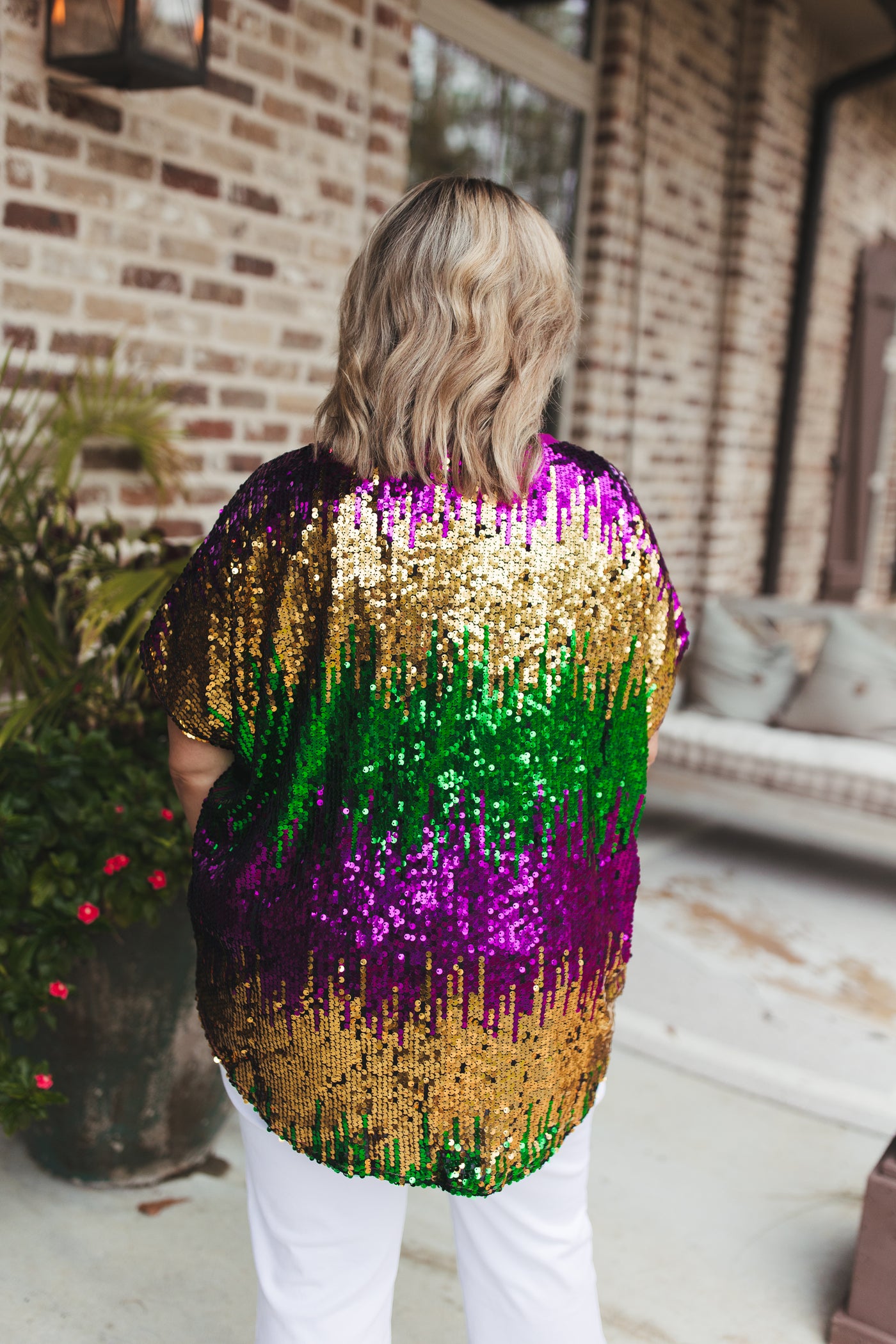 Mardi Gras Sequin Colorblock Top