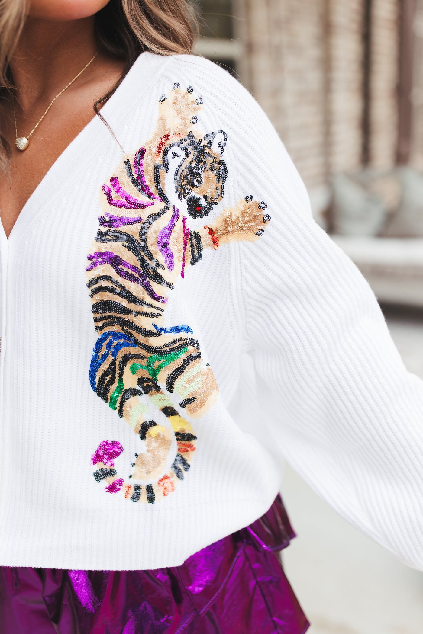 Queen Of Sparkles White Rainbow Tiger Cardigan