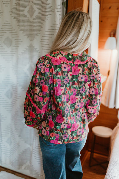 Pink Floral Oversized Collar Top