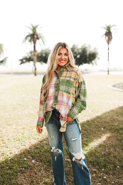 Pink Mix Oversized Plaid Button Down