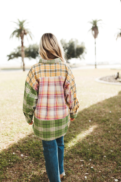 Pink Mix Oversized Plaid Button Down
