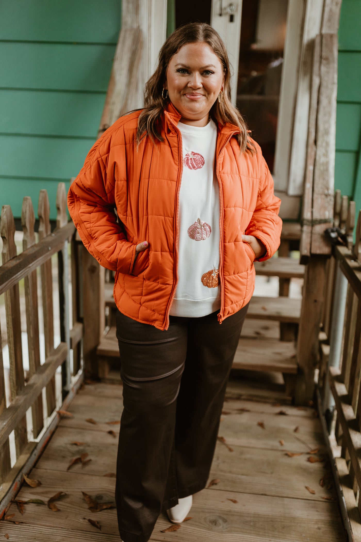 Rust Quilted Collared Jacket