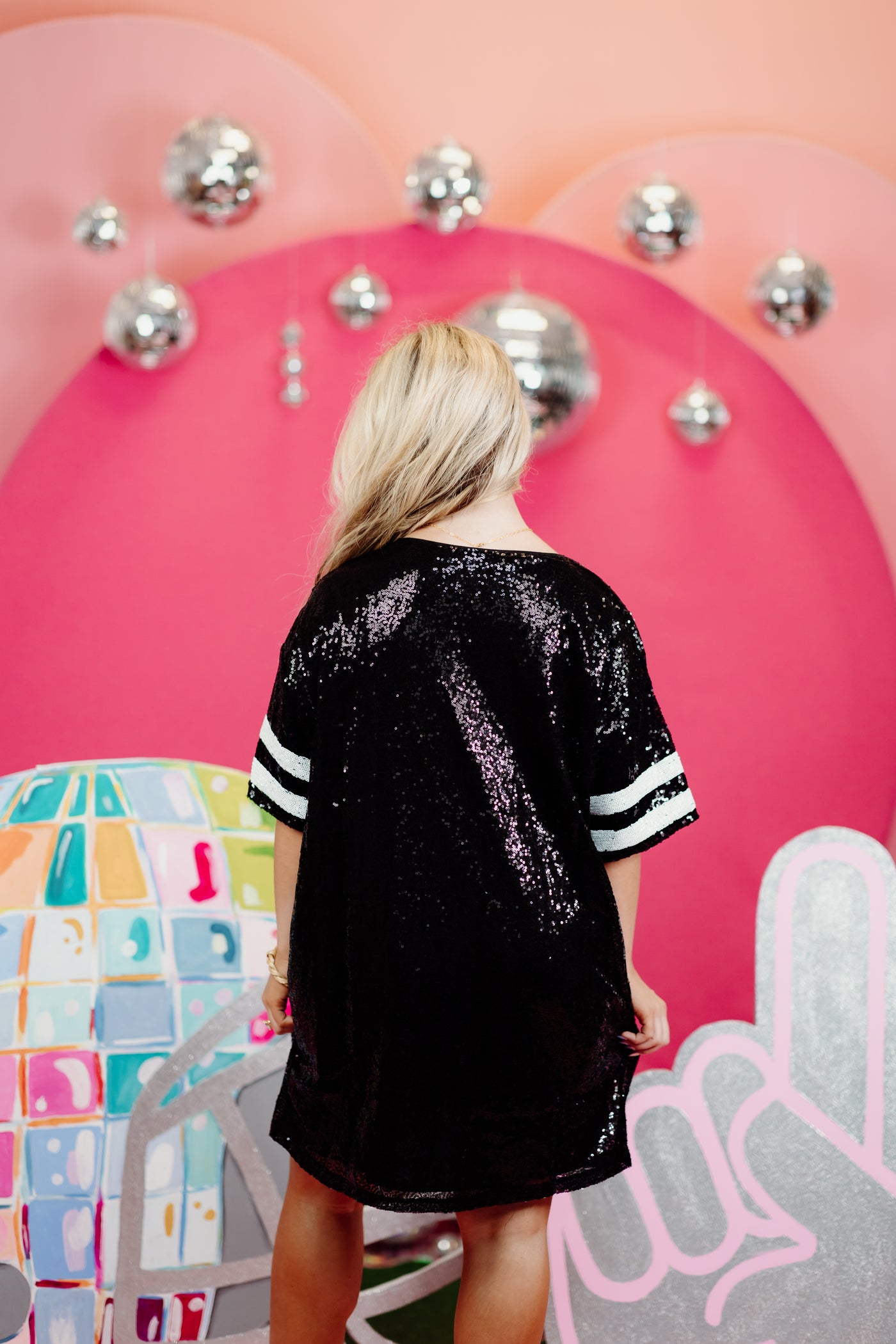 Black Sequin Game Day Jersey Dress