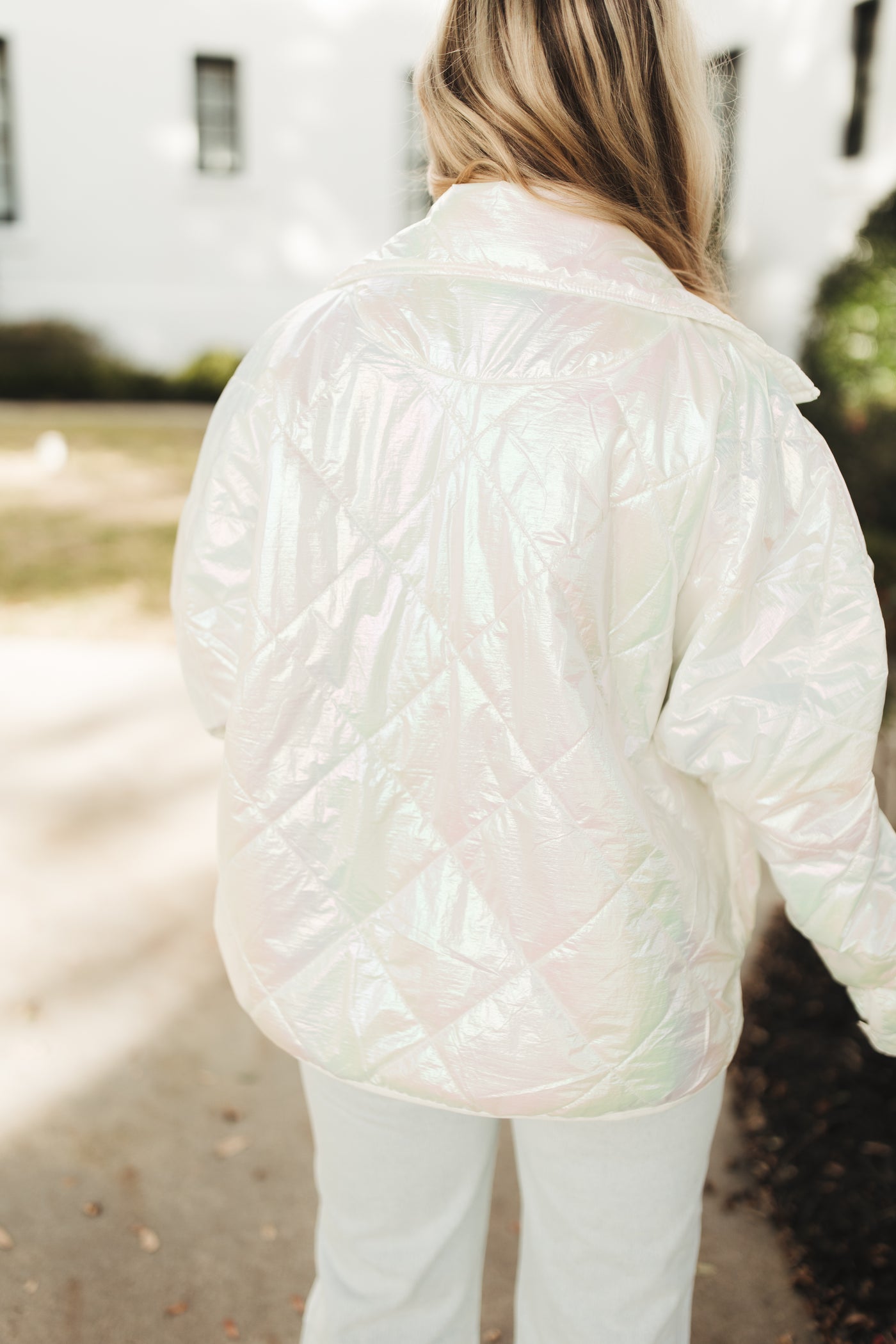 White Metallic Puffer Jacket