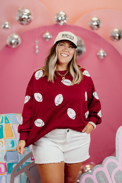 Mary Square Millie Football Sequin Sweatshirt in Maroon/White