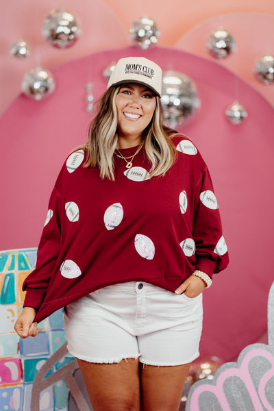 Mary Square Millie Football Sequin Sweatshirt in Maroon/White