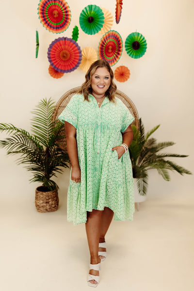 Sage Eyelet Button Down Midi Dress