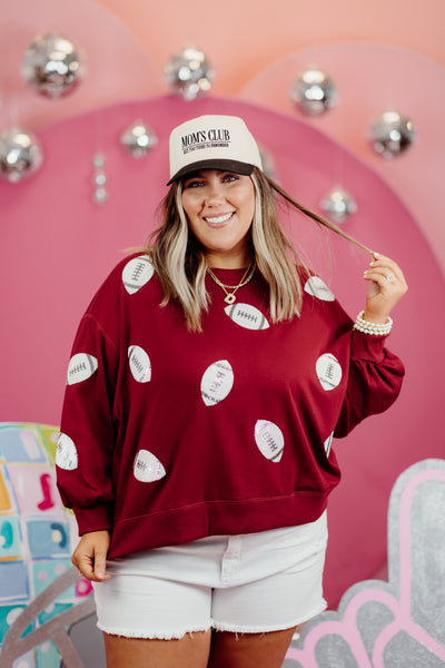 Mary Square Millie Football Sequin Sweatshirt in Maroon/White