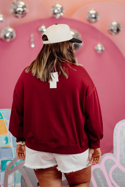 Mary Square Millie Football Sequin Sweatshirt in Maroon/White