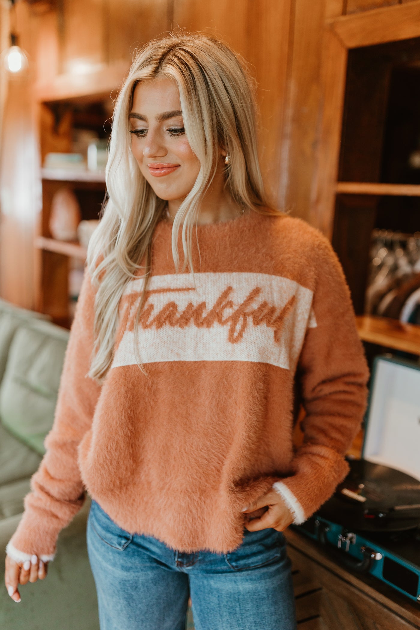 Burnt Orange Thankful Long Sleeve Sweater