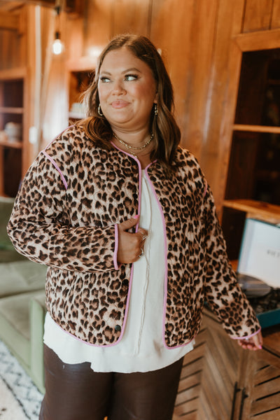 Brown Leopard Snap Button Jacket