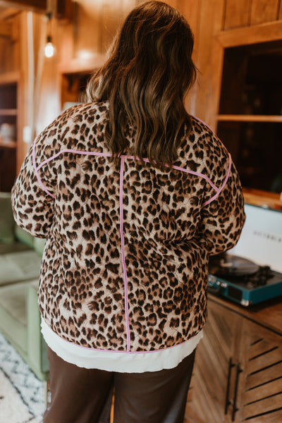 Brown Leopard Snap Button Jacket