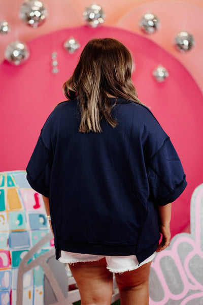 Navy and Orange Sequin Detail Tiger Oversized Top