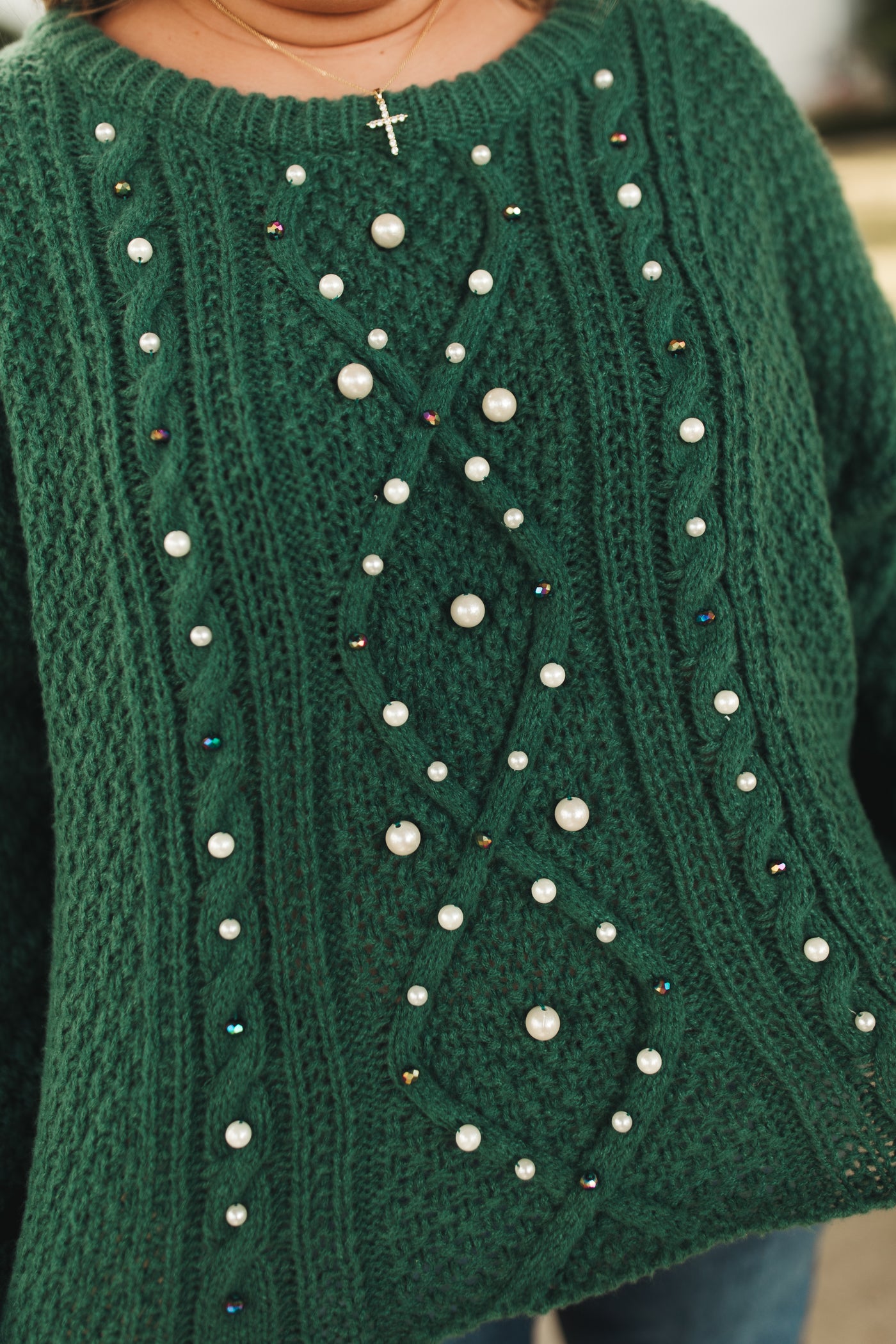 Hunter Pearl Beaded Cable Knit Sweater