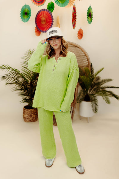 Lime Oversized Pullover and Wide Leg Pant Set