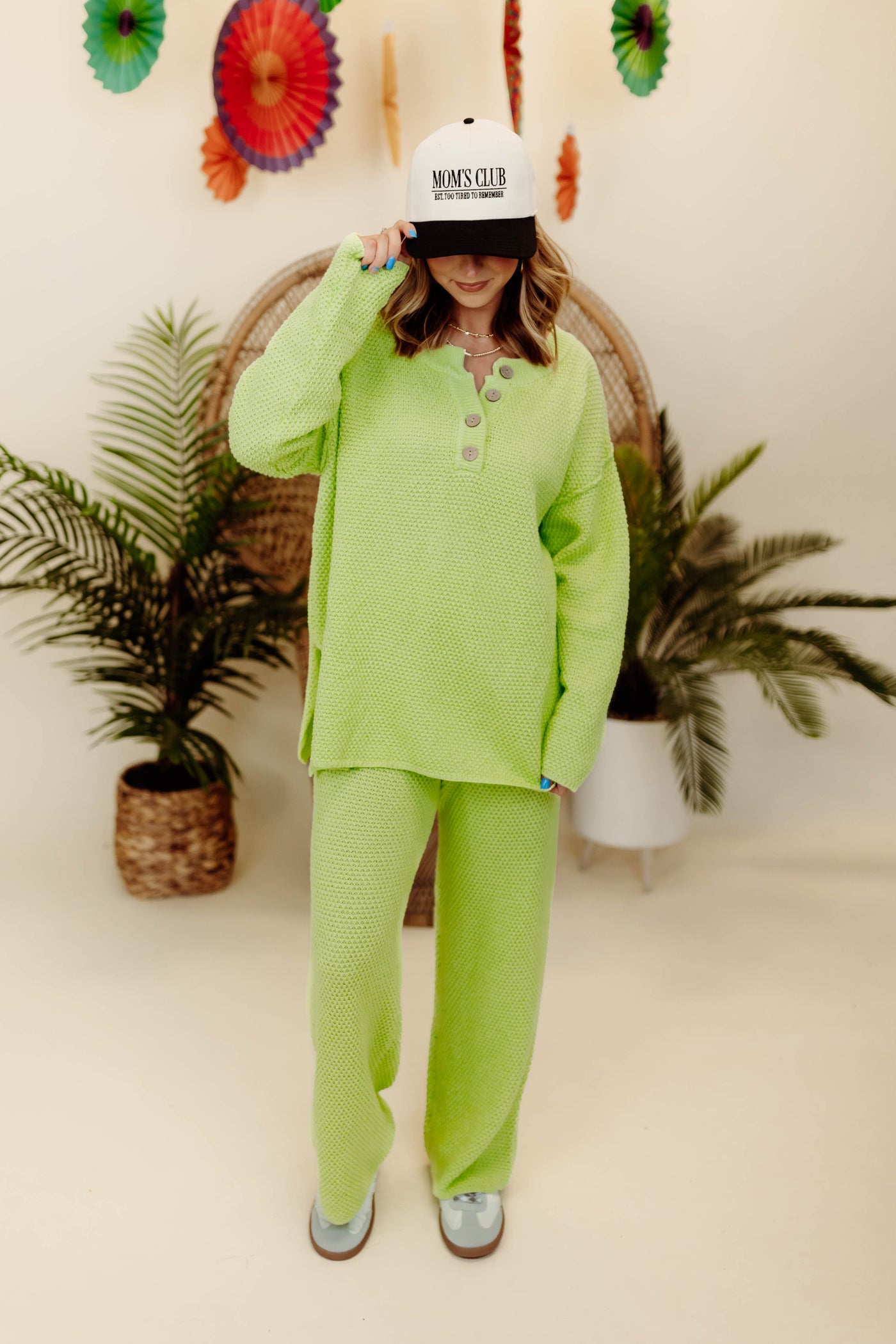 Lime Oversized Pullover and Wide Leg Pant Set