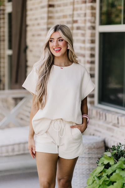 Cream Textured Lounge Top and Short Set