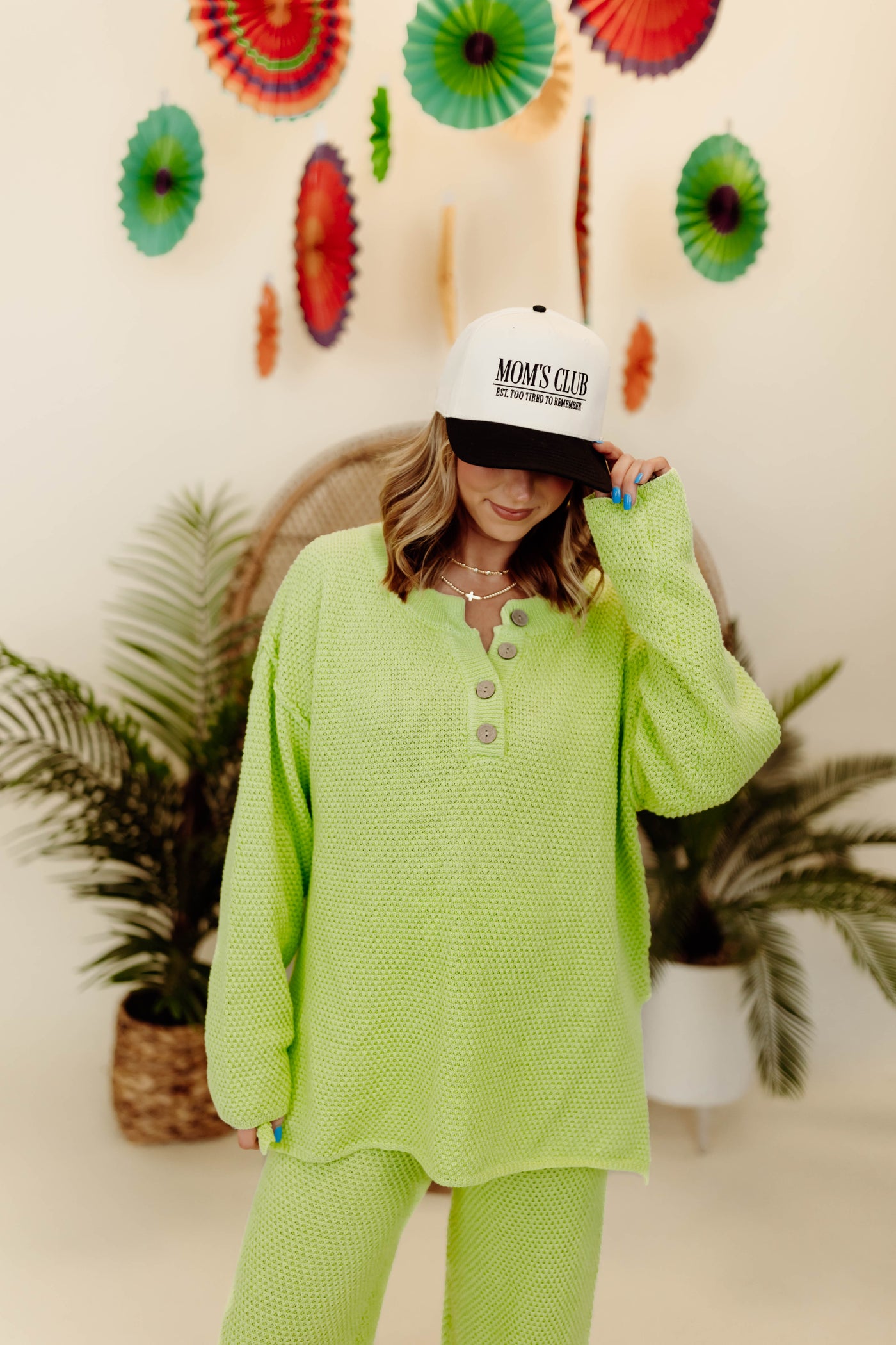 Lime Oversized Pullover and Wide Leg Pant Set
