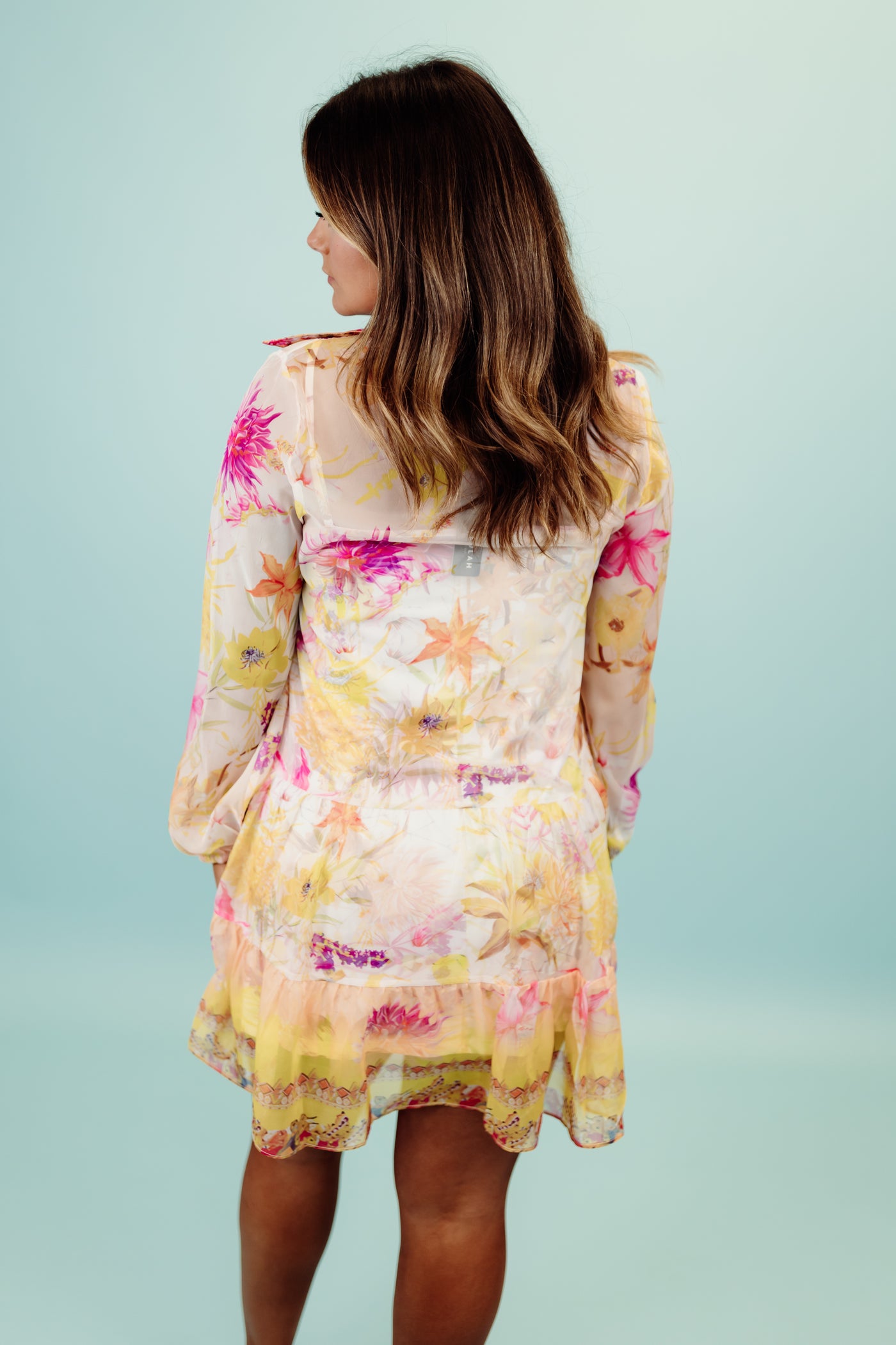 Beulah Bright Yellow Watercolor Floral Button Down Dress