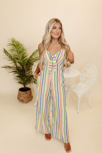 Blush Multi Striped Tie Front Jumper