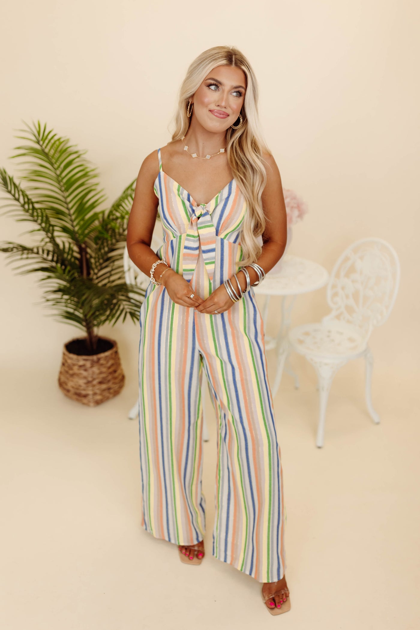 Blush Multi Striped Tie Front Jumper