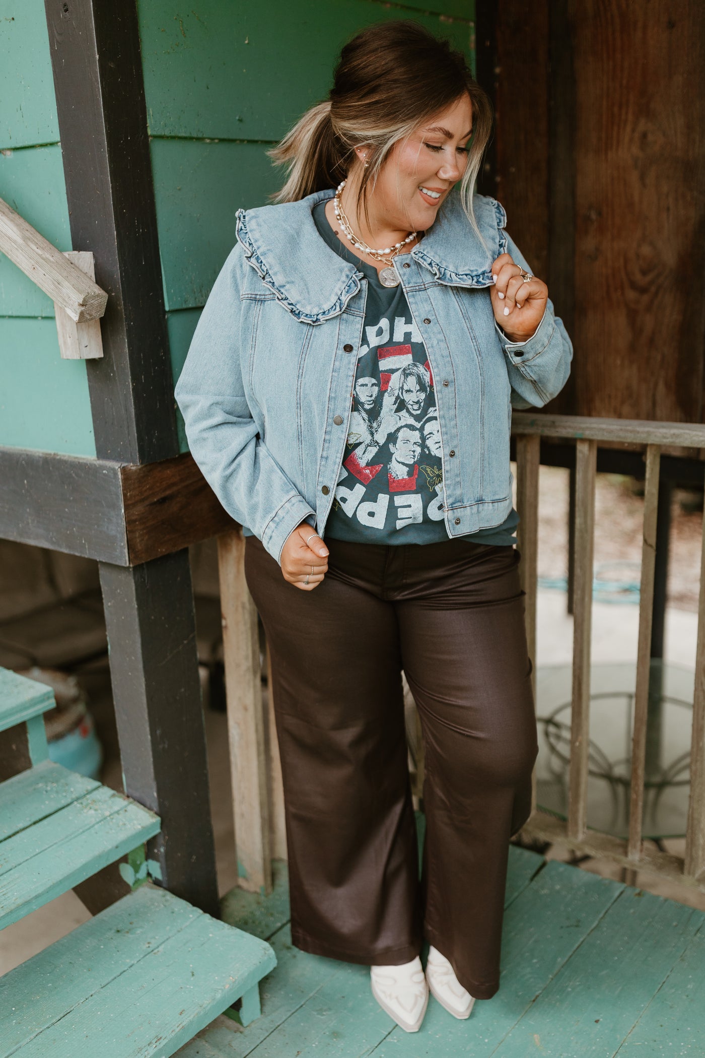 Denim Blue Oversized Collar Jacket