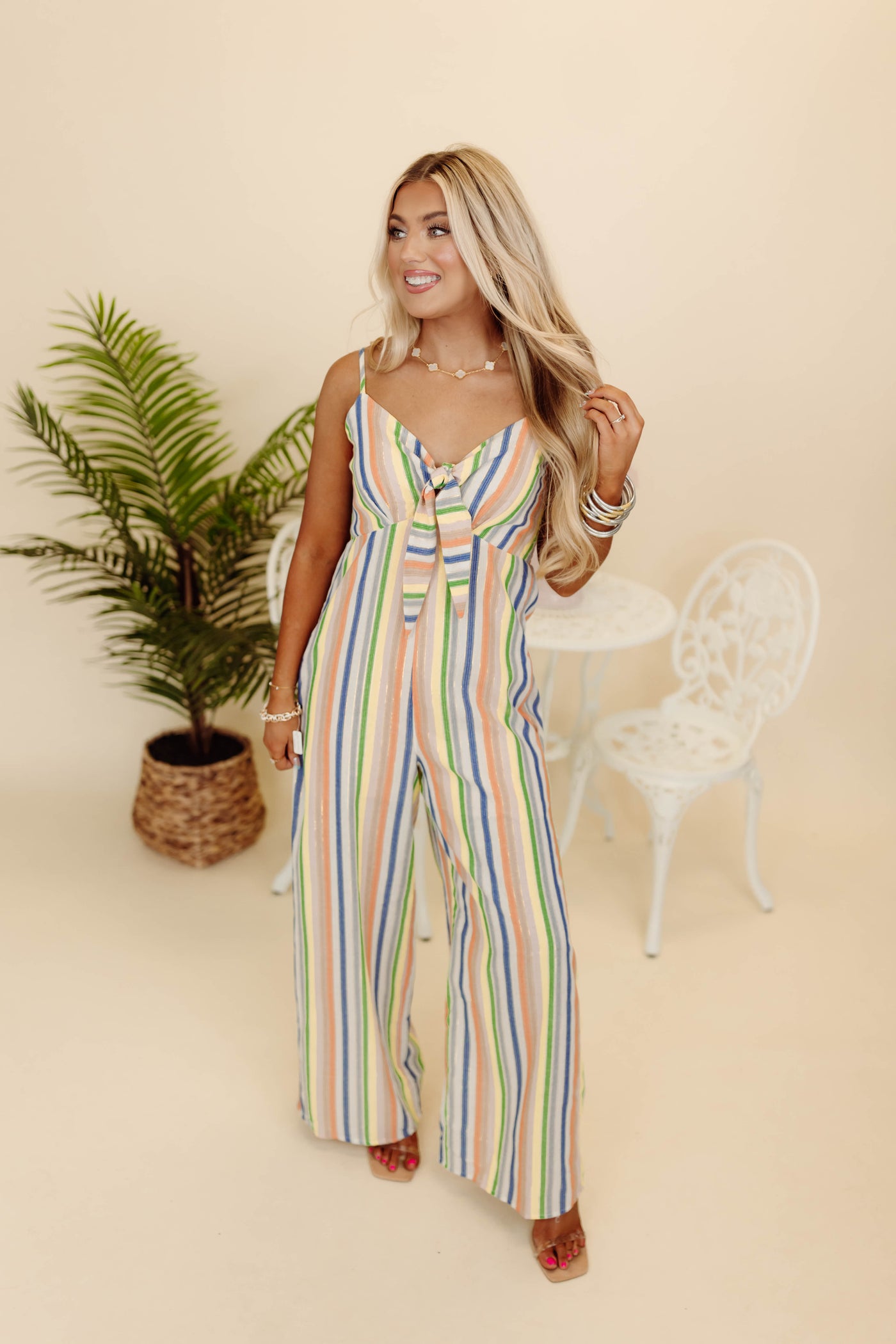 Blush Multi Striped Tie Front Jumper