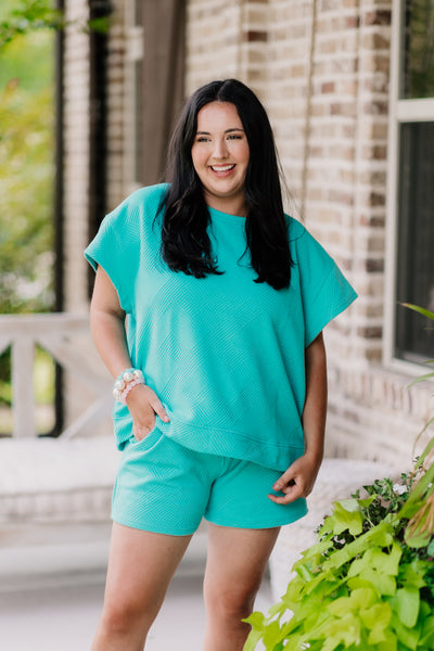 Turquoise Textured Lounge Top and Short Set