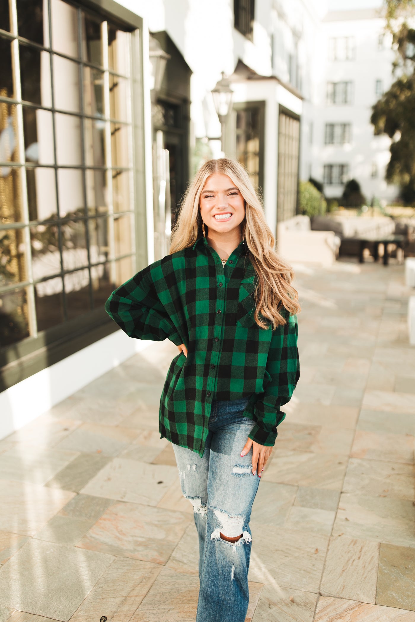 Green Plaid Oversized Button Down Flannel