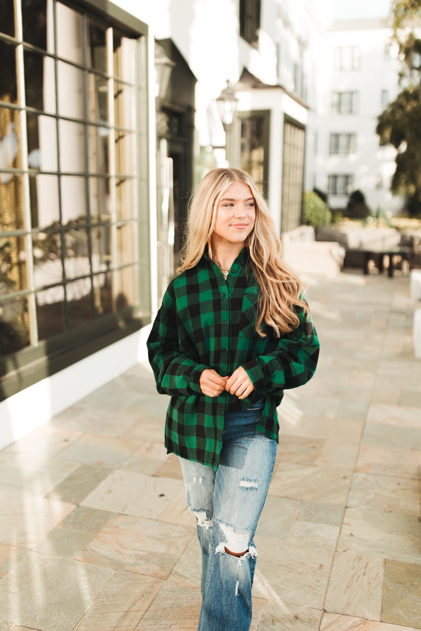 Green Plaid Oversized Button Down Flannel