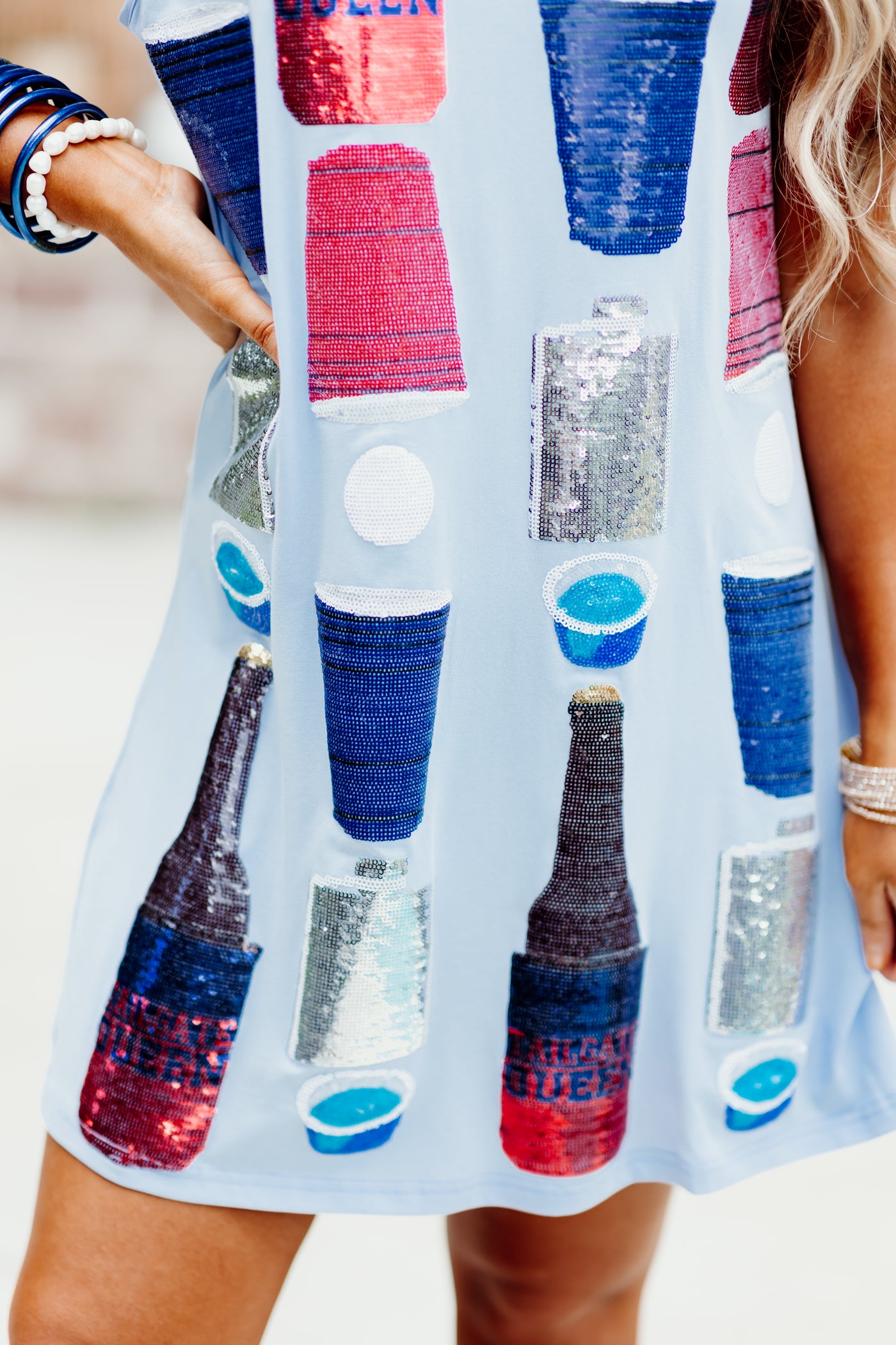 Queen of Sparkles Powder Blue, Red, & Navy All Over Icon Drink Tank Dress