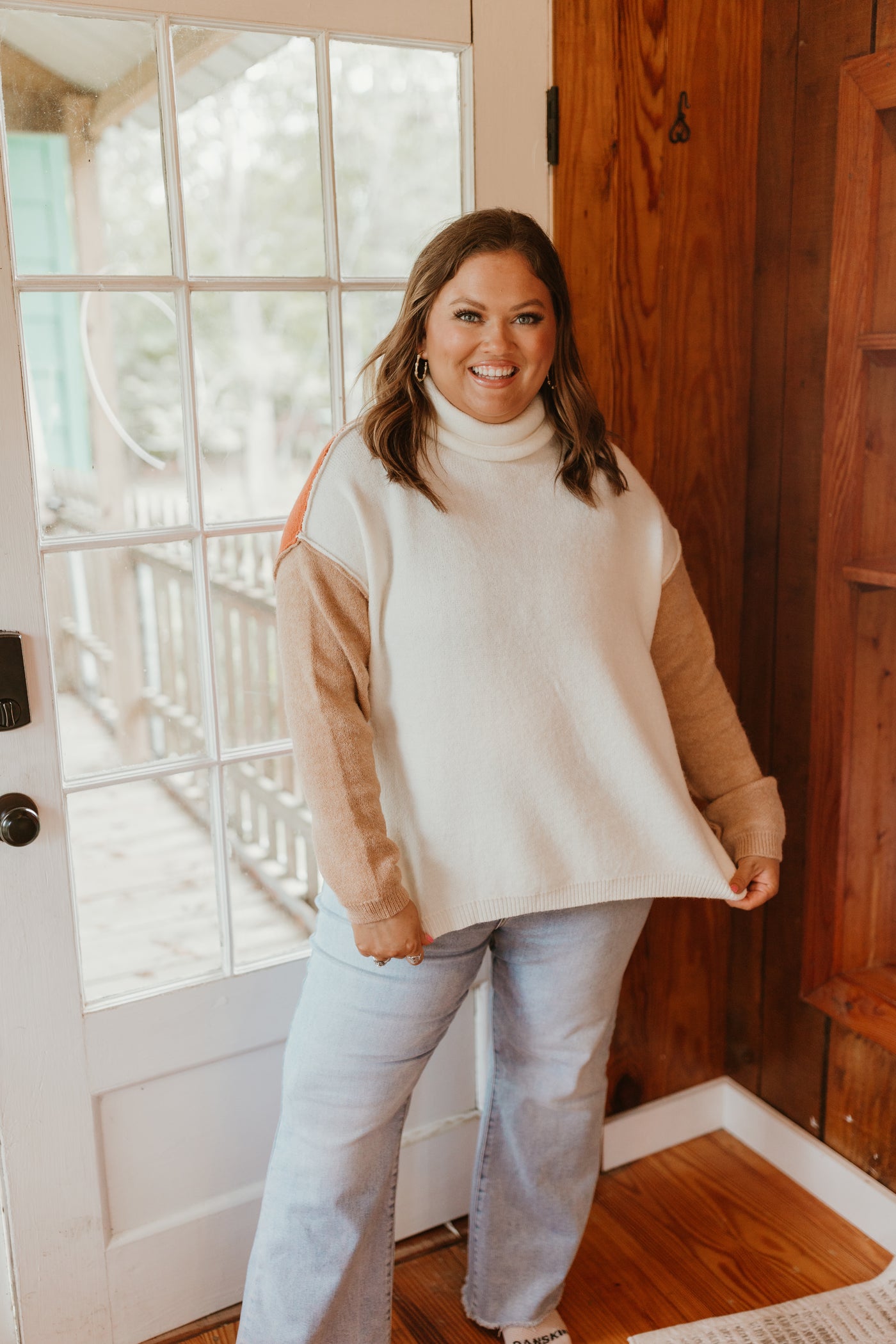 Ivory/Mocha/Rust Turtleneck Oversized Sweater