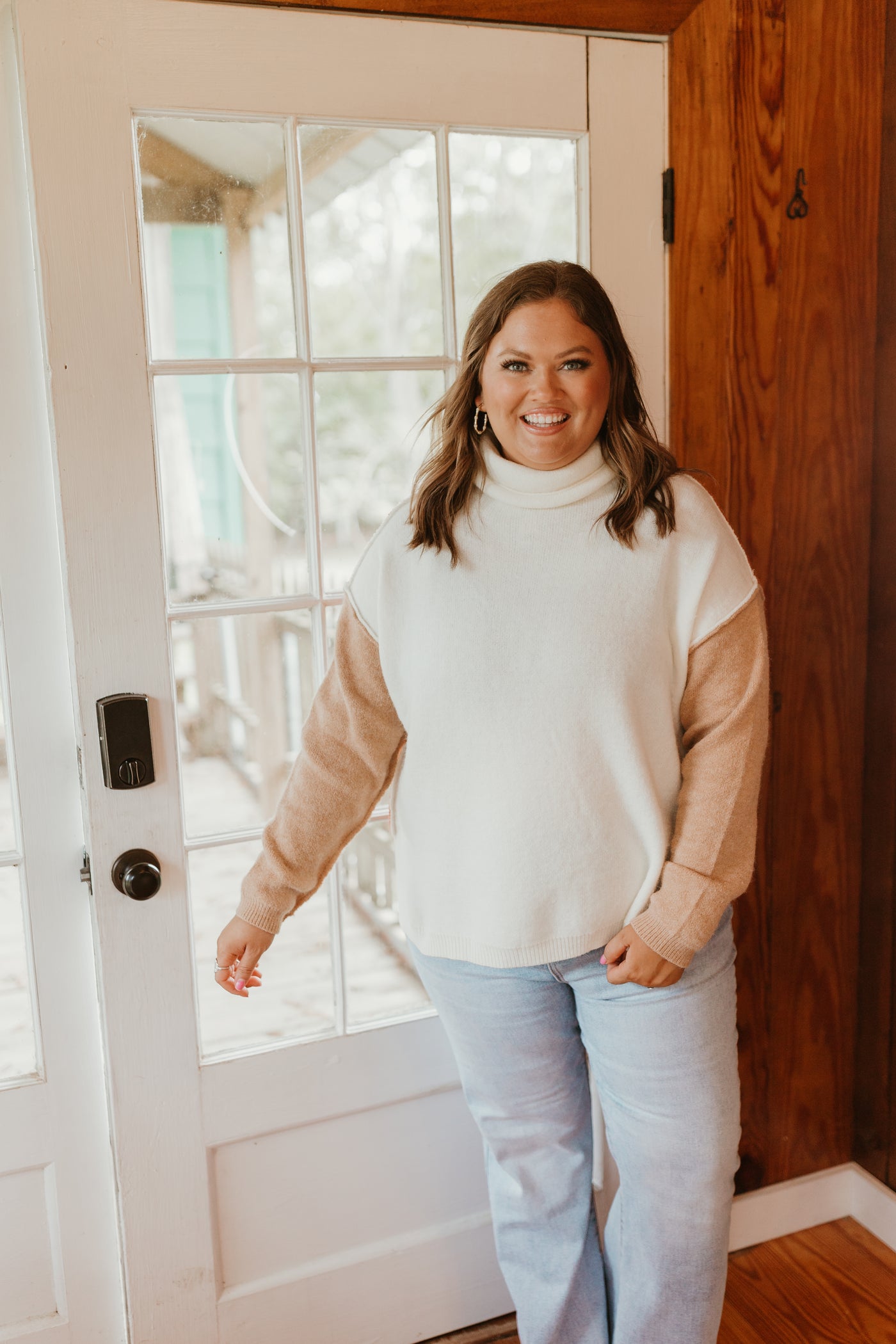 Ivory/Mocha/Rust Turtleneck Oversized Sweater