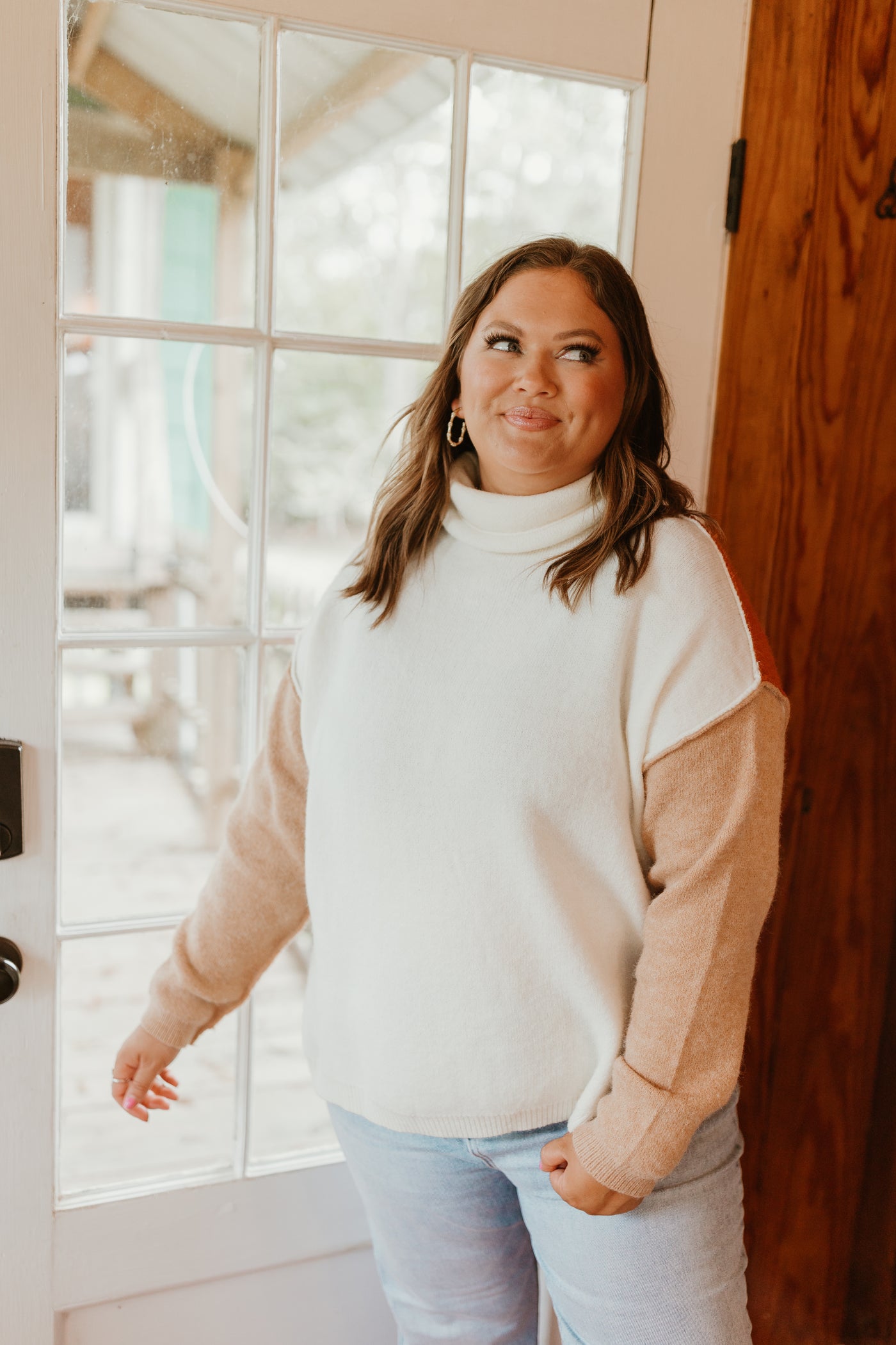 Ivory/Mocha/Rust Turtleneck Oversized Sweater