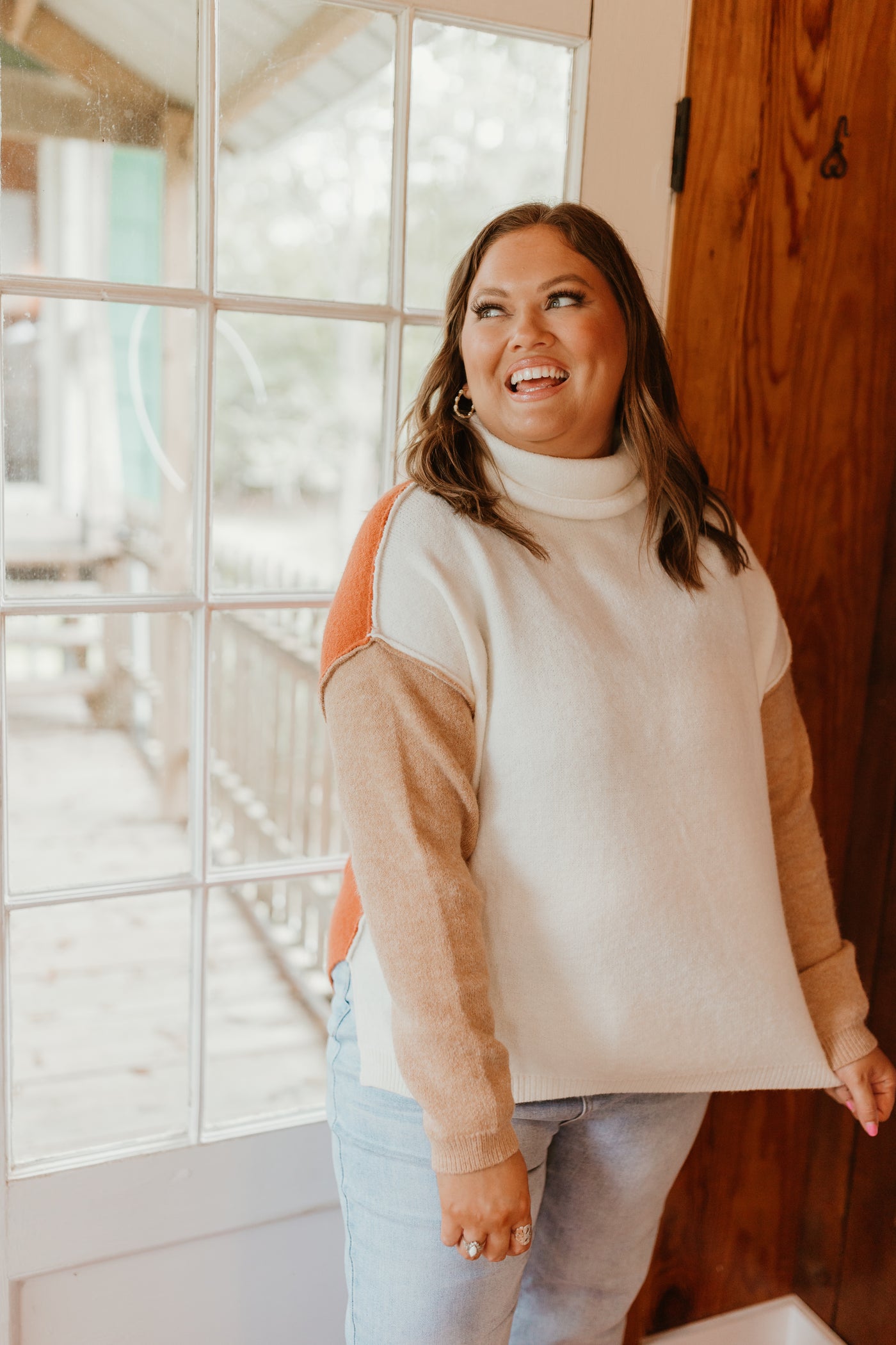 Ivory/Mocha/Rust Turtleneck Oversized Sweater