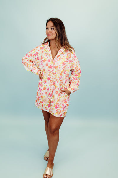 Karlie Fuchsia Floral Poplin London Pocket Shirt Dress