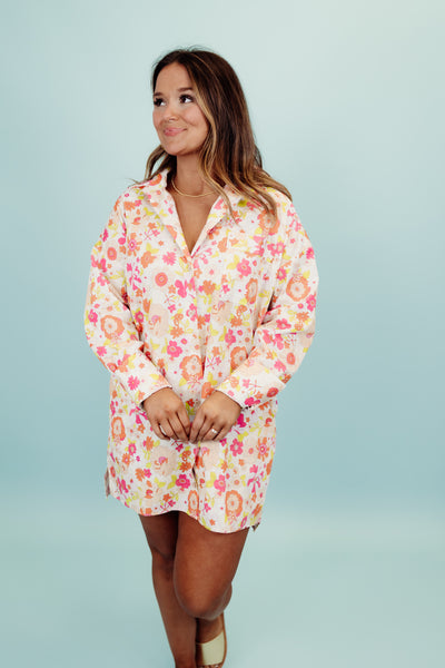 Karlie Fuchsia Floral Poplin London Pocket Shirt Dress