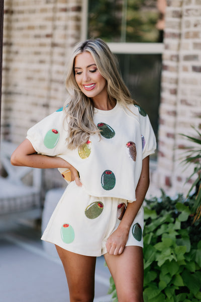 Queen of Sparkles Olive All Over Short Sleeve Top