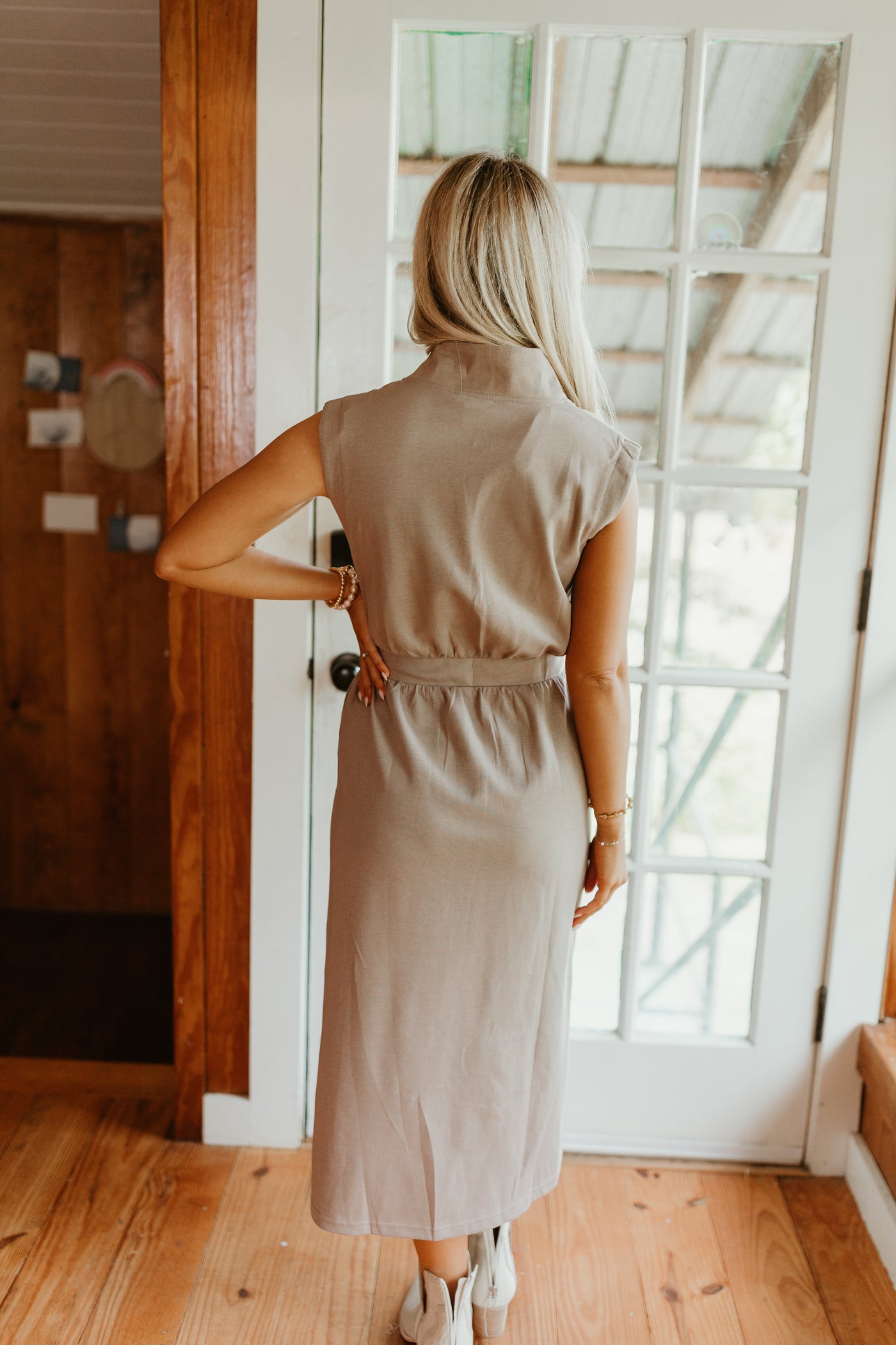 Mocha Sleeveless Zip Up Midi Dress