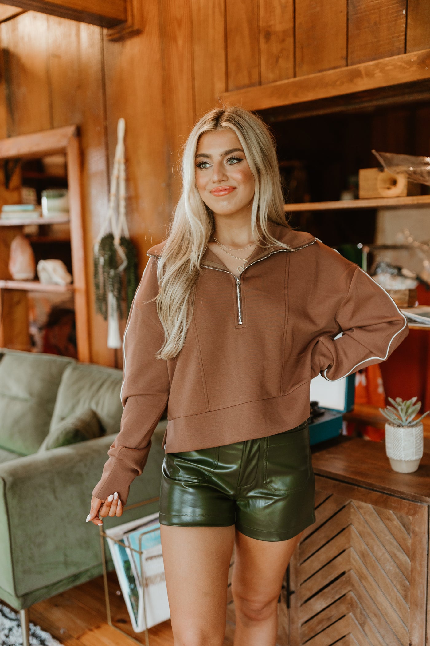 Mocha Half Zip Cropped Pullover