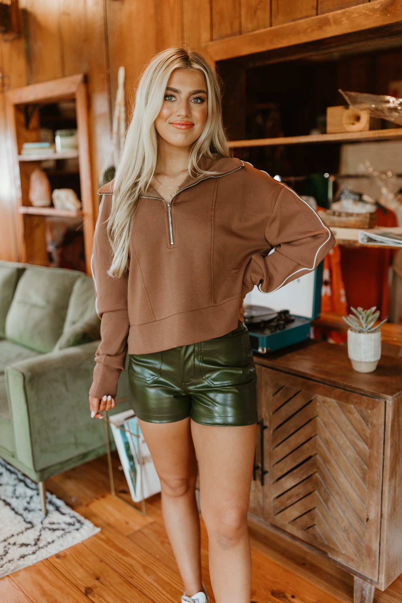 Mocha Half Zip Cropped Pullover