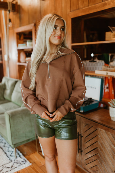 Mocha Half Zip Cropped Pullover