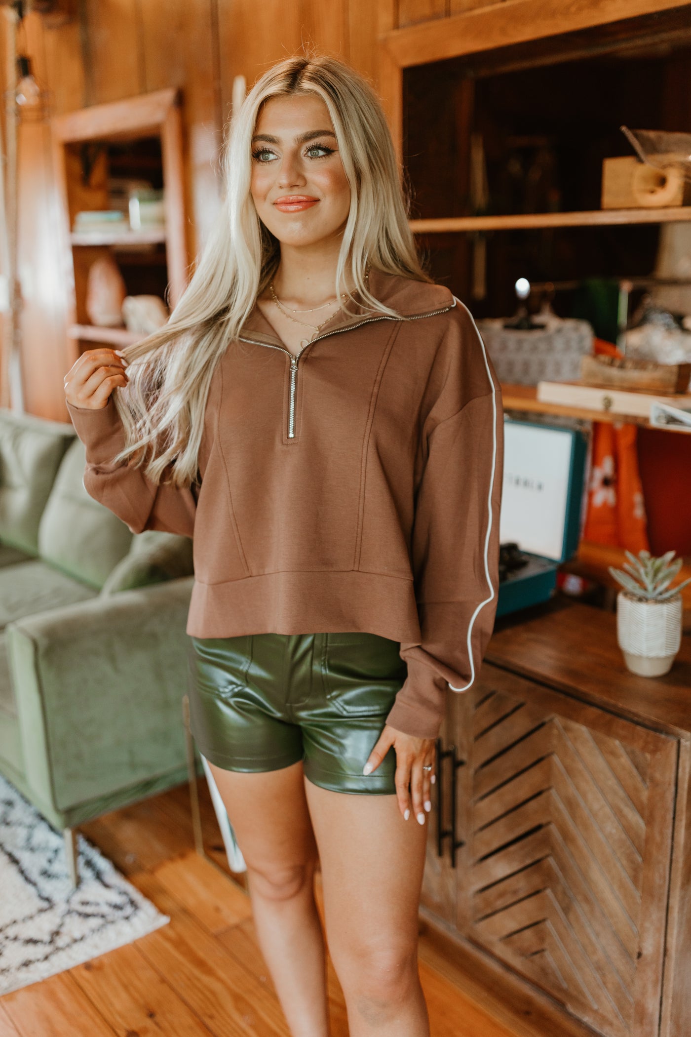 Mocha Half Zip Cropped Pullover