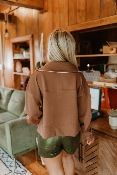 Mocha Half Zip Cropped Pullover