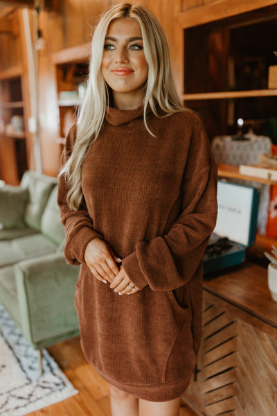 Chestnut Turtleneck Sweater Mini Dress