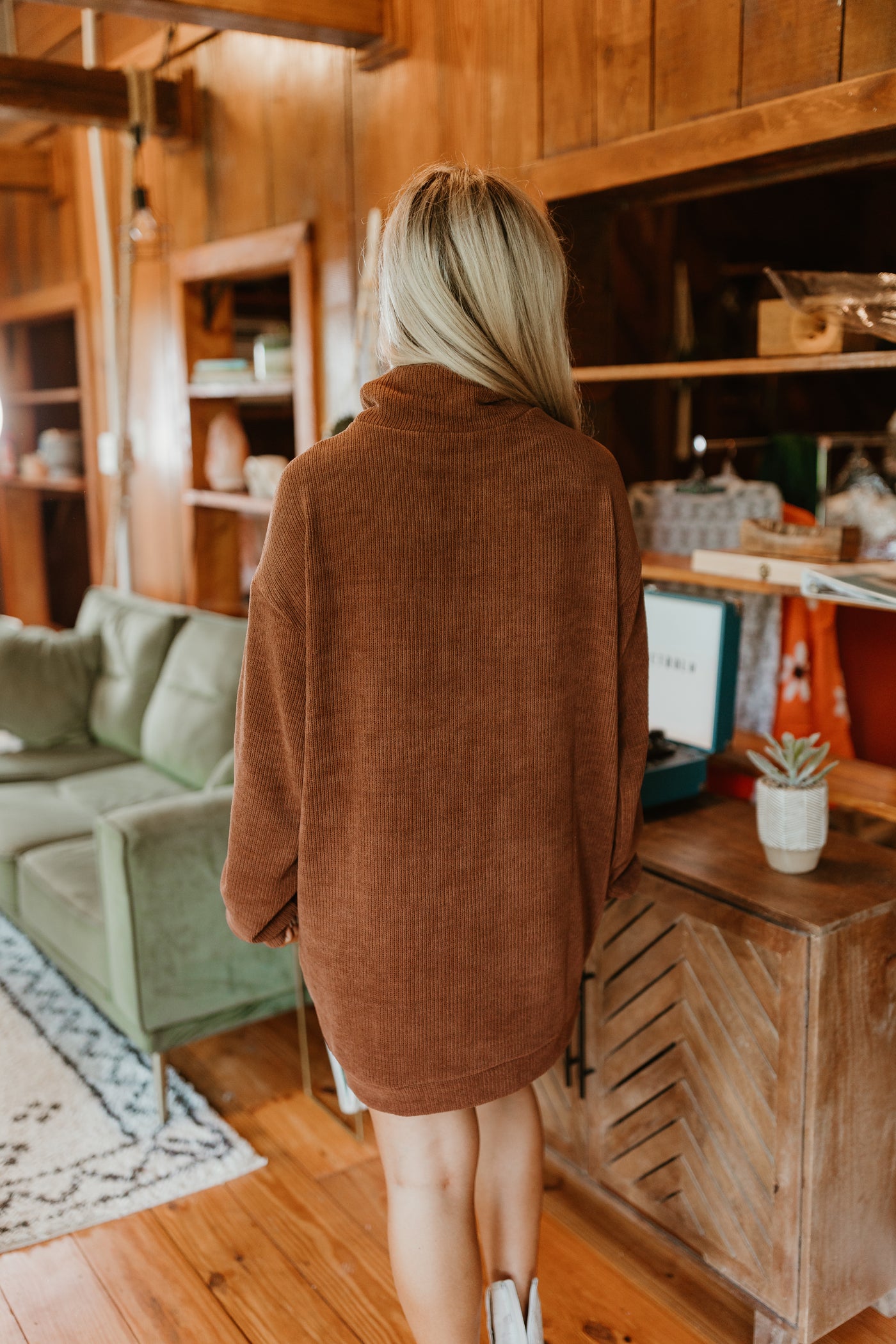 Chestnut Turtleneck Sweater Mini Dress